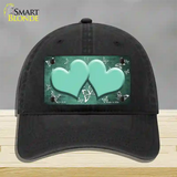 Mint White Hearts Butterfly Oil Rubbed Novelty License Plate Hat Unconstructed Cotton / Black