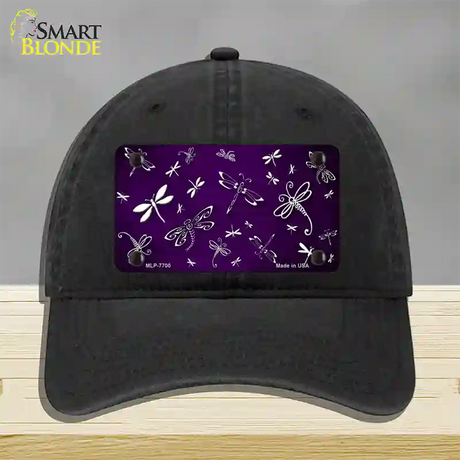 Purple White Dragonfly Oil Rubbed Novelty License Plate Hat Unconstructed Cotton / Black