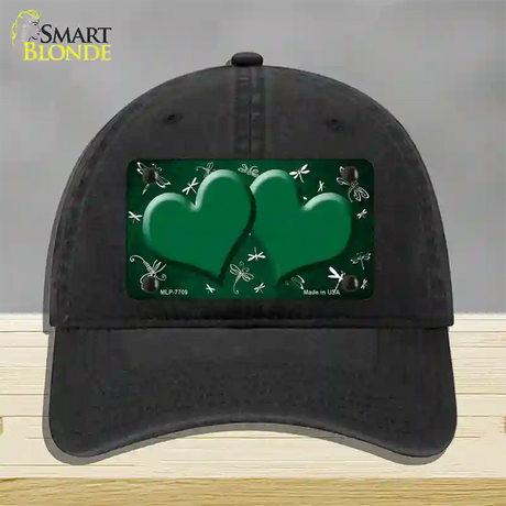 Green White Dragonfly Hearts Oil Rubbed Novelty License Plate Hat Unconstructed Cotton / Black