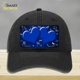 Blue White Dragonfly Hearts Oil Rubbed Novelty License Plate Hat Unconstructed Cotton / Black