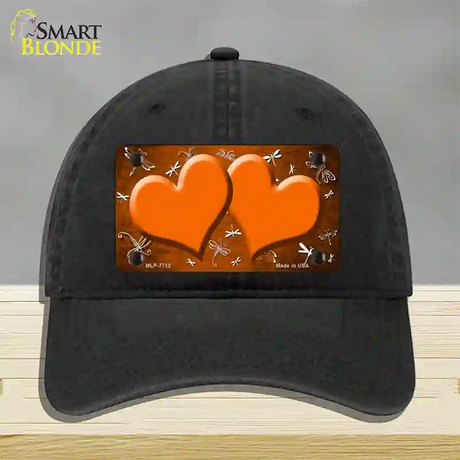 Orange White Dragonfly Hearts Oil Rubbed Novelty License Plate Hat Unconstructed Cotton / Black