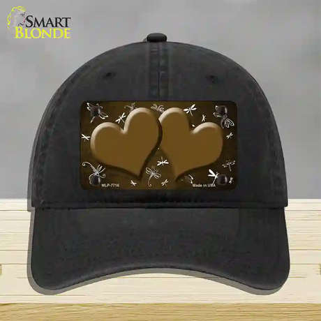 Brown White Dragonfly Hearts Oil Rubbed Novelty License Plate Hat Unconstructed Cotton / Black