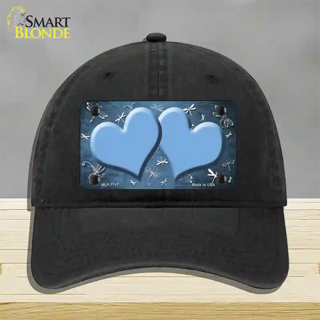 Light Blue White Dragonfly Hearts Oil Rubbed Novelty License Plate Hat Unconstructed Cotton / Black