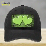 Lime Green White Dragonfly Hearts Oil Rubbed Novelty License Plate Hat Unconstructed Cotton / Black