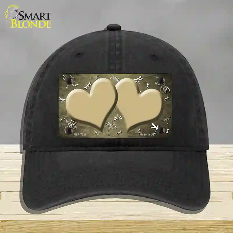 Gold White Dragonfly Hearts Oil Rubbed Novelty License Plate Hat Unconstructed Cotton / Black