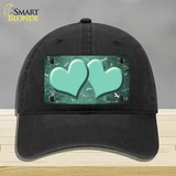 Mint White Dragonfly Hearts Oil Rubbed Novelty License Plate Hat Unconstructed Cotton / Black