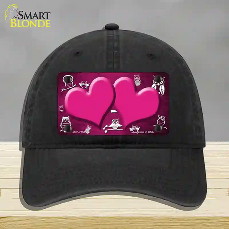 Pink White Owl Hearts Oil Rubbed Novelty License Plate Hat Unconstructed Cotton / Black