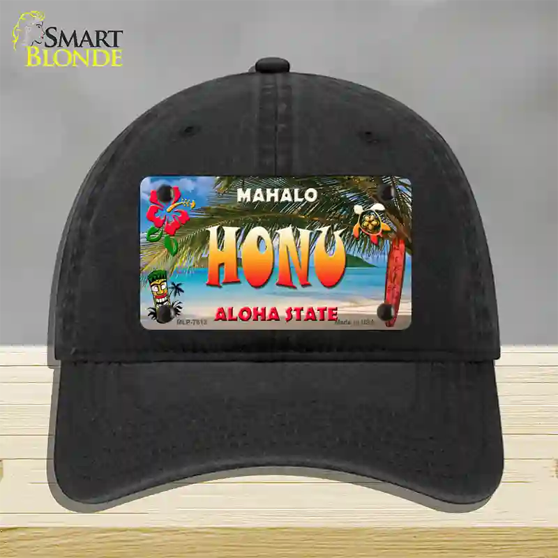 Honu Hawaii State Novelty License Plate Hat Unconstructed Cotton / Black