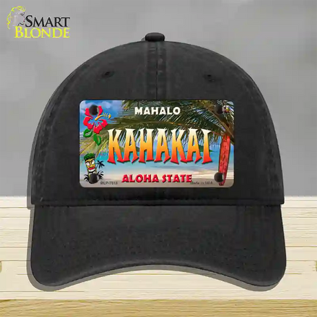 Kahakai Hawaii State Novelty License Plate Hat Unconstructed Cotton / Black