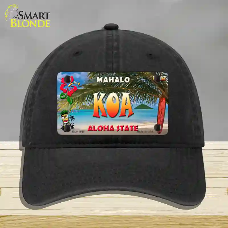 Koa Hawaii State Novelty License Plate Hat Unconstructed Cotton / Black