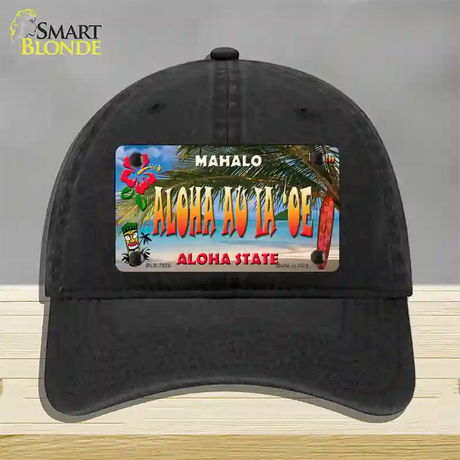 Aloha Au La oe Hawaii State Novelty License Plate Hat Unconstructed Cotton / Black