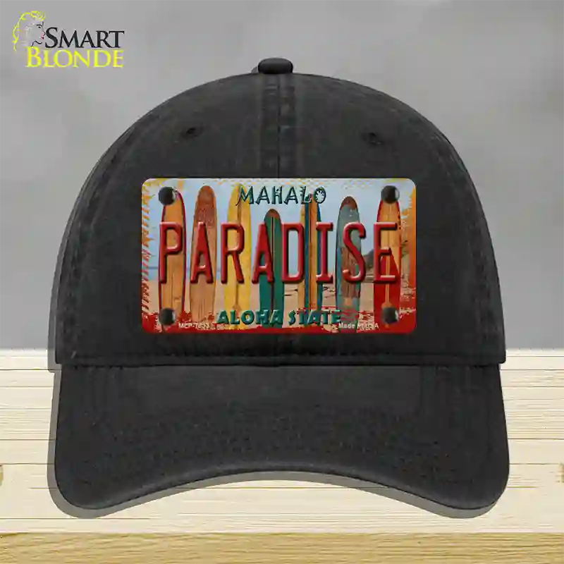 Paradise Surfboards Hawaii State Novelty License Plate Hat Unconstructed Cotton / Black