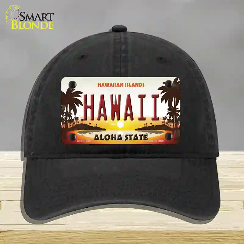 Hawaii Hawaiian Islands Novelty License Plate Hat Unconstructed Cotton / Black