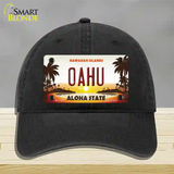 Oahu Hawaiian Islands Novelty License Plate Hat Unconstructed Cotton / Black