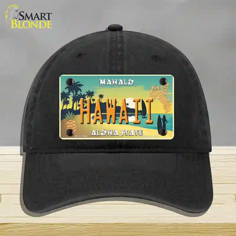 Hawaii Pineapple Novelty License Plate Hat Unconstructed Cotton / Black