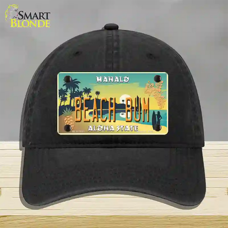 Beach Bum Hawaii Pineapple Novelty License Plate Hat Unconstructed Cotton / Black