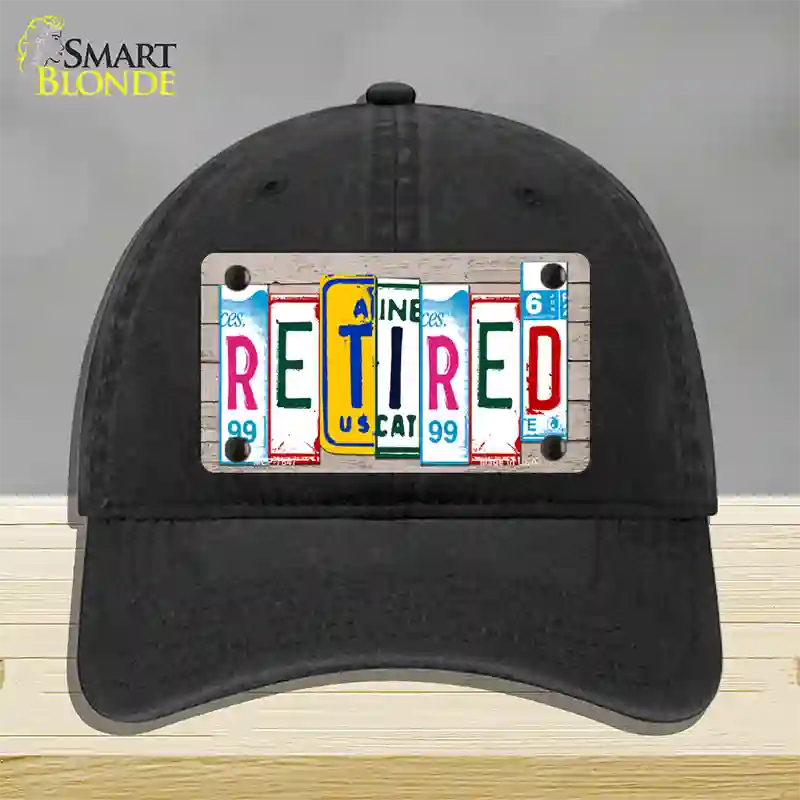 Retired License Plate Art Wood Novelty License Plate Hat Unconstructed Cotton / Black