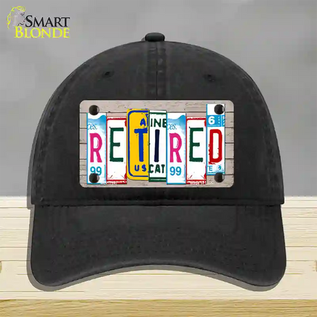 Retired License Plate Art Wood Novelty License Plate Hat Unconstructed Cotton / Black