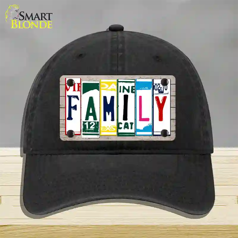 Family License Plate Art Wood Novelty License Plate Hat Unconstructed Cotton / Black