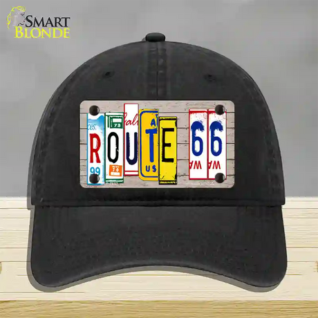 Route 66 License Plate Art Wood Novelty License Plate Hat Unconstructed Cotton / Black