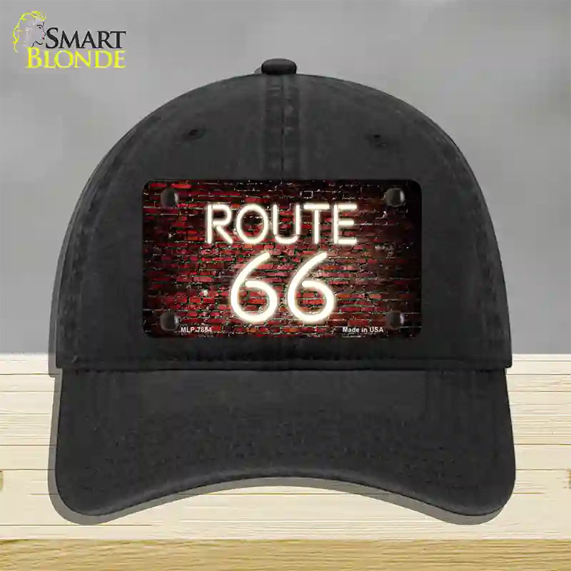 Route 66 Neon Brick Novelty License Plate Hat Unconstructed Cotton / Black