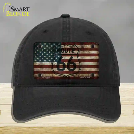 Route 66 American Flag Transparent Novelty License Plate Hat Unconstructed Cotton / Black