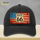 Route 66 American Flag Novelty License Plate Hat Unconstructed Cotton / Black