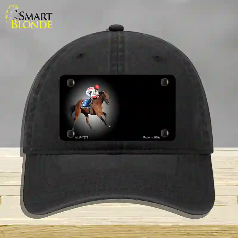 Horse Racing Offset Novelty License Plate Hat Unconstructed Cotton / Black