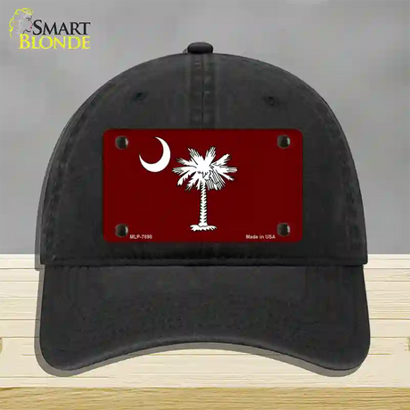 South Carolina Flag Burgundy Novelty License Plate Hat Unconstructed Cotton / Black