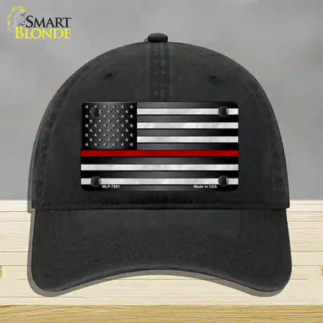 American Flag Thin Red Line Novelty License Plate Hat Unconstructed Cotton / Black