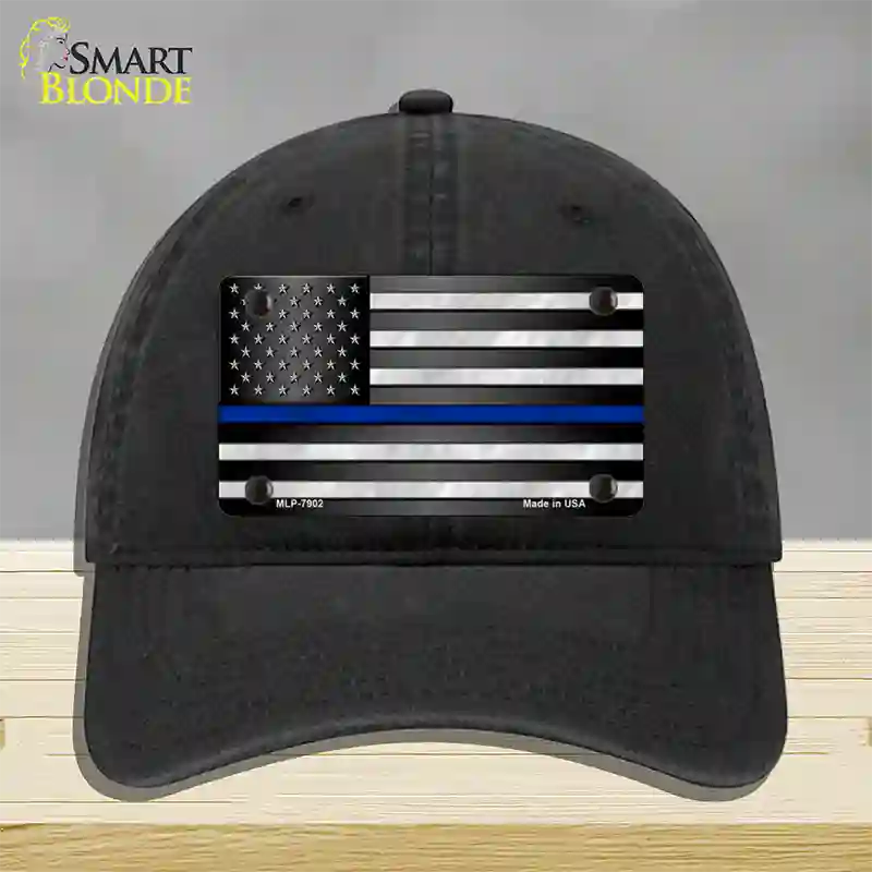 American Flag Thin Blue Line Novelty License Plate Hat Unconstructed Cotton / Black