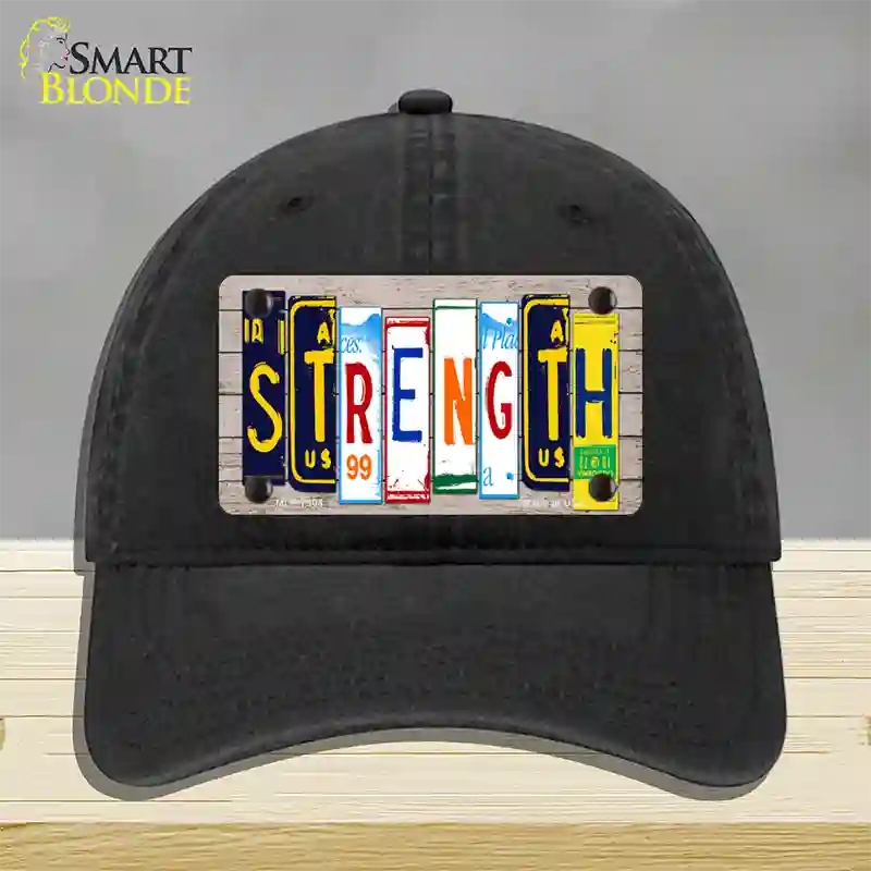 Strength Wood License Plate Art Novelty License Plate Hat Unconstructed Cotton / Black