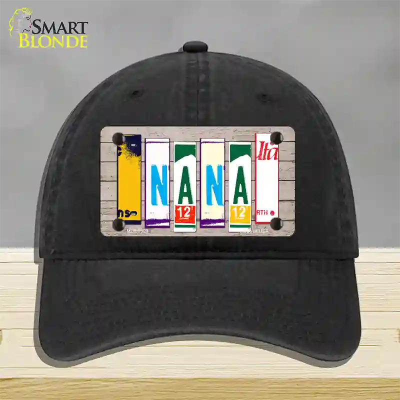 Nana Wood License Plate Art Novelty License Plate Hat Unconstructed Cotton / Black