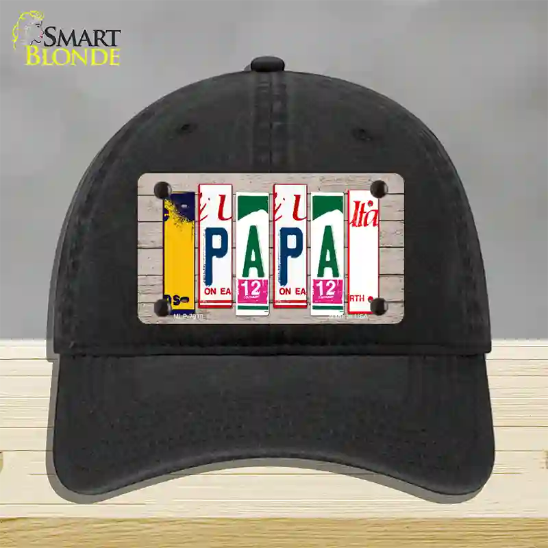 Papa Wood License Plate Art Novelty License Plate Hat Unconstructed Cotton / Black