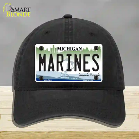 Marines Michigan Novelty License Plate Hat Unconstructed Cotton / Black