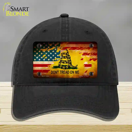 Dont Tread On Me US Flag Novelty License Plate Hat Unconstructed Cotton / Black