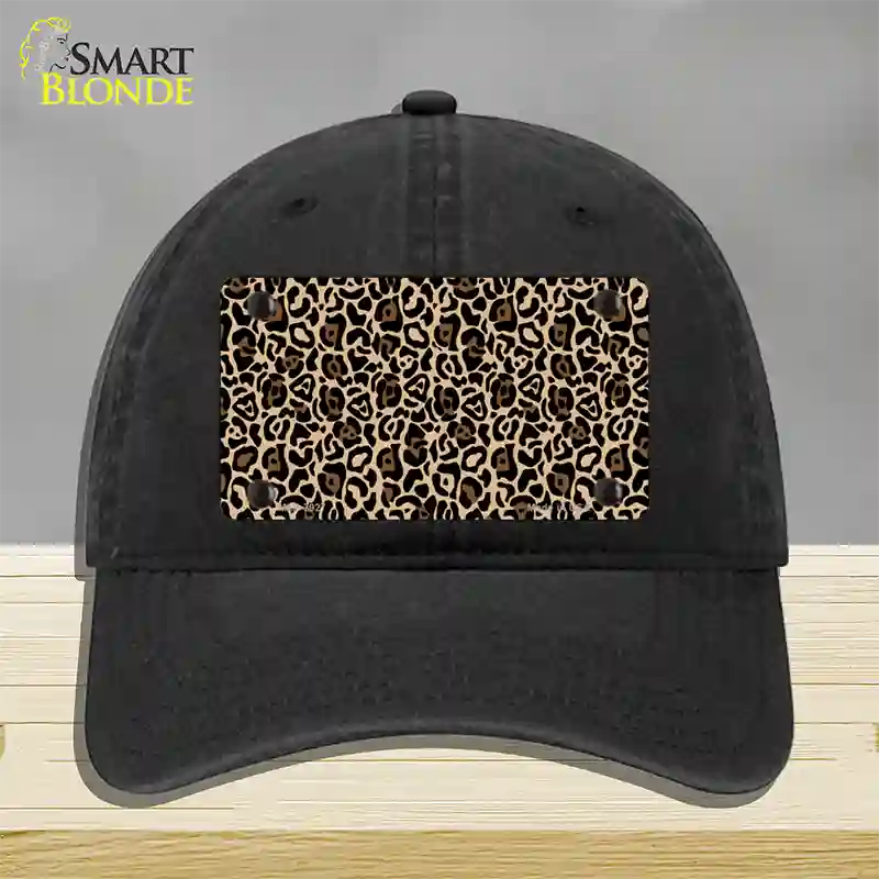 Leopard Print Novelty License Plate Hat Unconstructed Cotton / Black