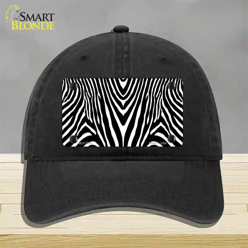 Zebra Print Novelty License Plate Hat Unconstructed Cotton / Black