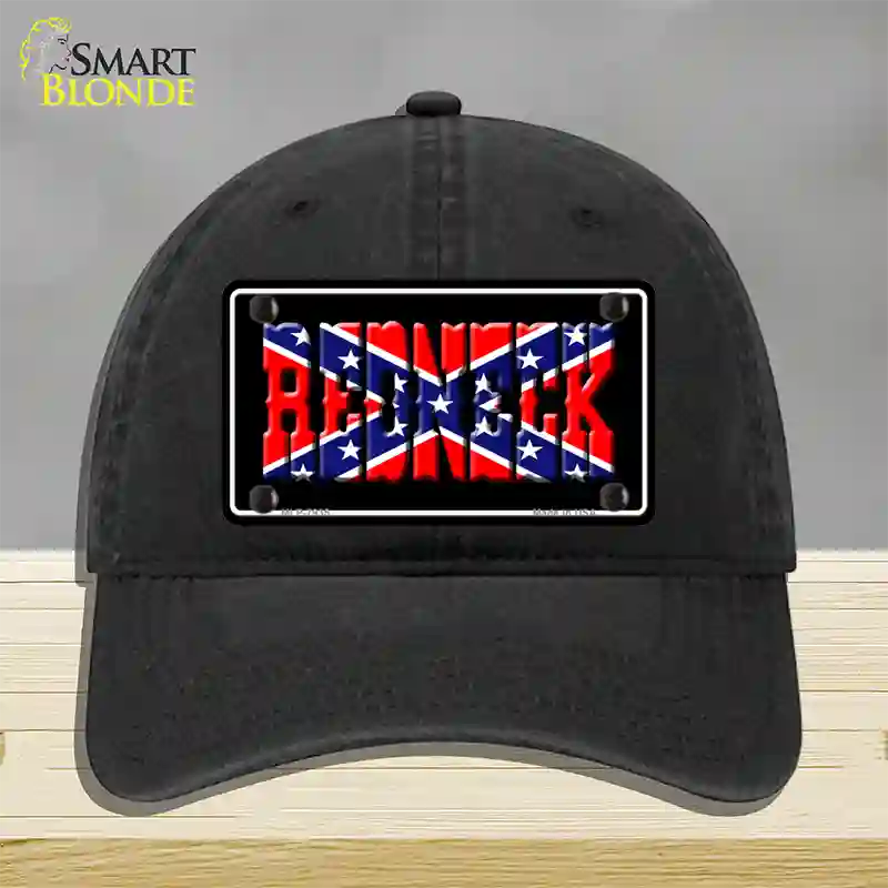 Redneck Confederate Flag Black Novelty License Plate Hat Unconstructed Cotton / Black