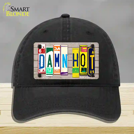 Damn Hot Wood License Plate Art Novelty License Plate Hat Unconstructed Cotton / Black