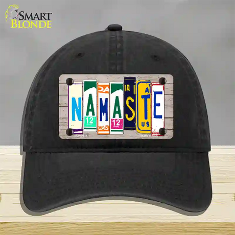 Namaste Wood License Plate Art Novelty License Plate Hat Unconstructed Cotton / Black