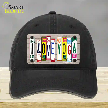 I Love Yoga Wood License Plate Art Novelty License Plate Hat Unconstructed Cotton / Black