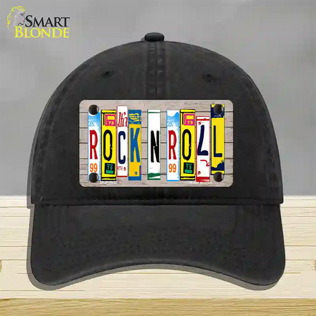 Rock N Roll Wood License Plate Art Novelty License Plate Hat Unconstructed Cotton / Black