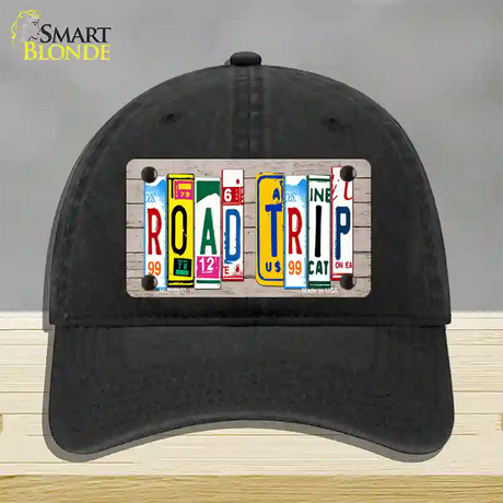 Road Trip Wood License Plate Art Novelty License Plate Hat Unconstructed Cotton / Black