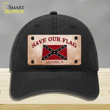 Save Our Flag Confederate Novelty License Plate Hat Unconstructed Cotton / Black