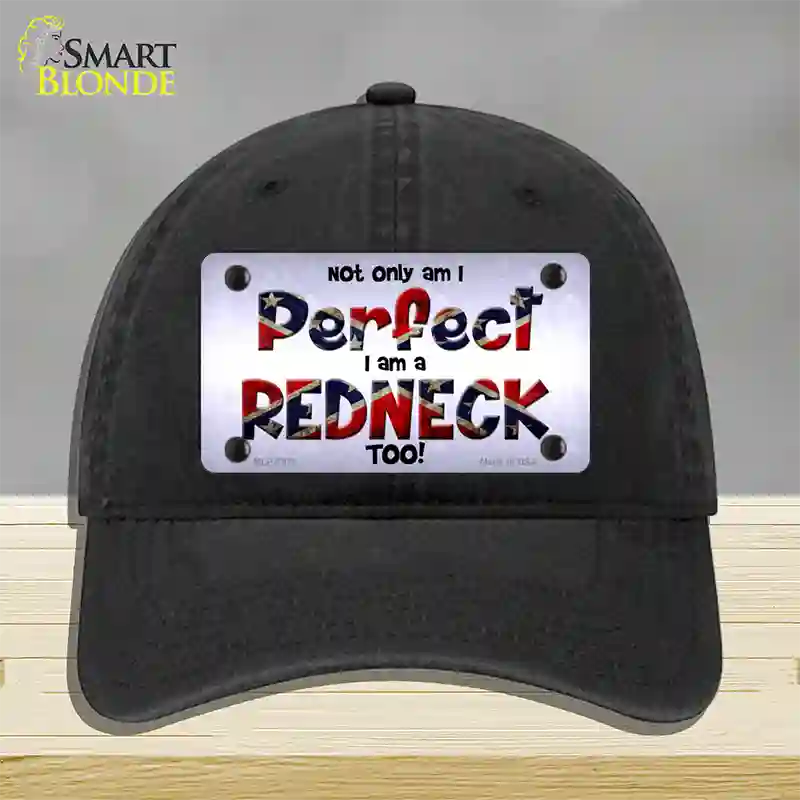 Perfect Redneck Novelty License Plate Hat Unconstructed Cotton / Black