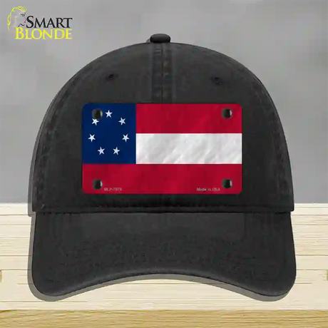 Confederate Flag First 7 Stars Novelty License Plate Hat Unconstructed Cotton / Black