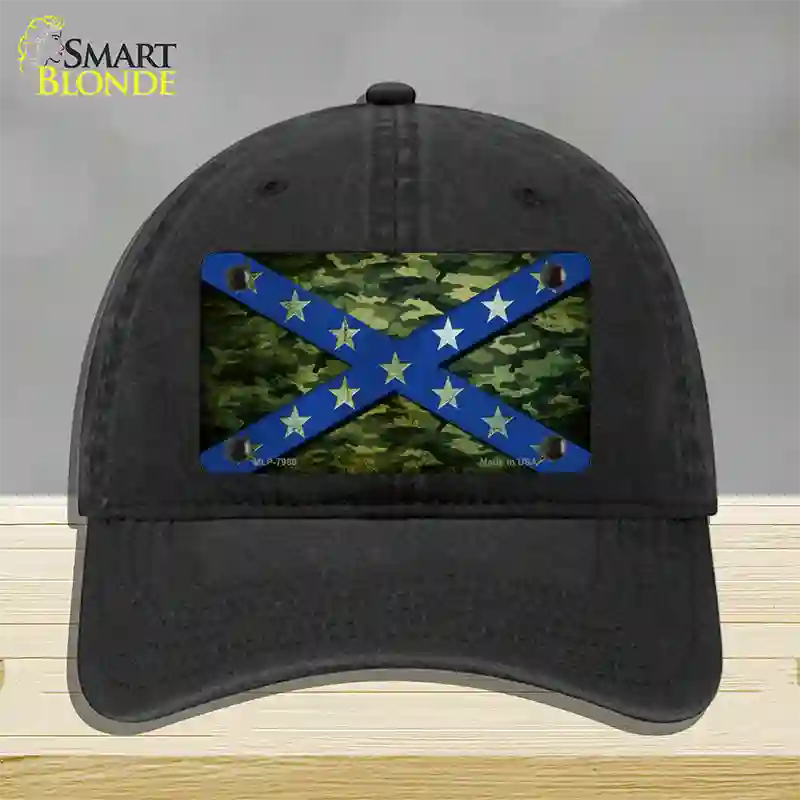 Confederate Stripes Blue Camo Novelty License Plate Hat Unconstructed Cotton / Black