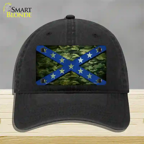 Confederate Stripes Blue Camo Novelty License Plate Hat Unconstructed Cotton / Black