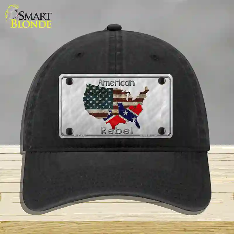 American Rebel Map Novelty License Plate Hat Unconstructed Cotton / Black